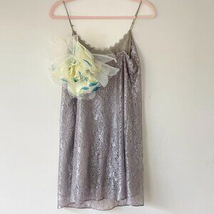 Imitation of Christ Studio Silk Lace Slip Dress w/Oversized Organza Flower
